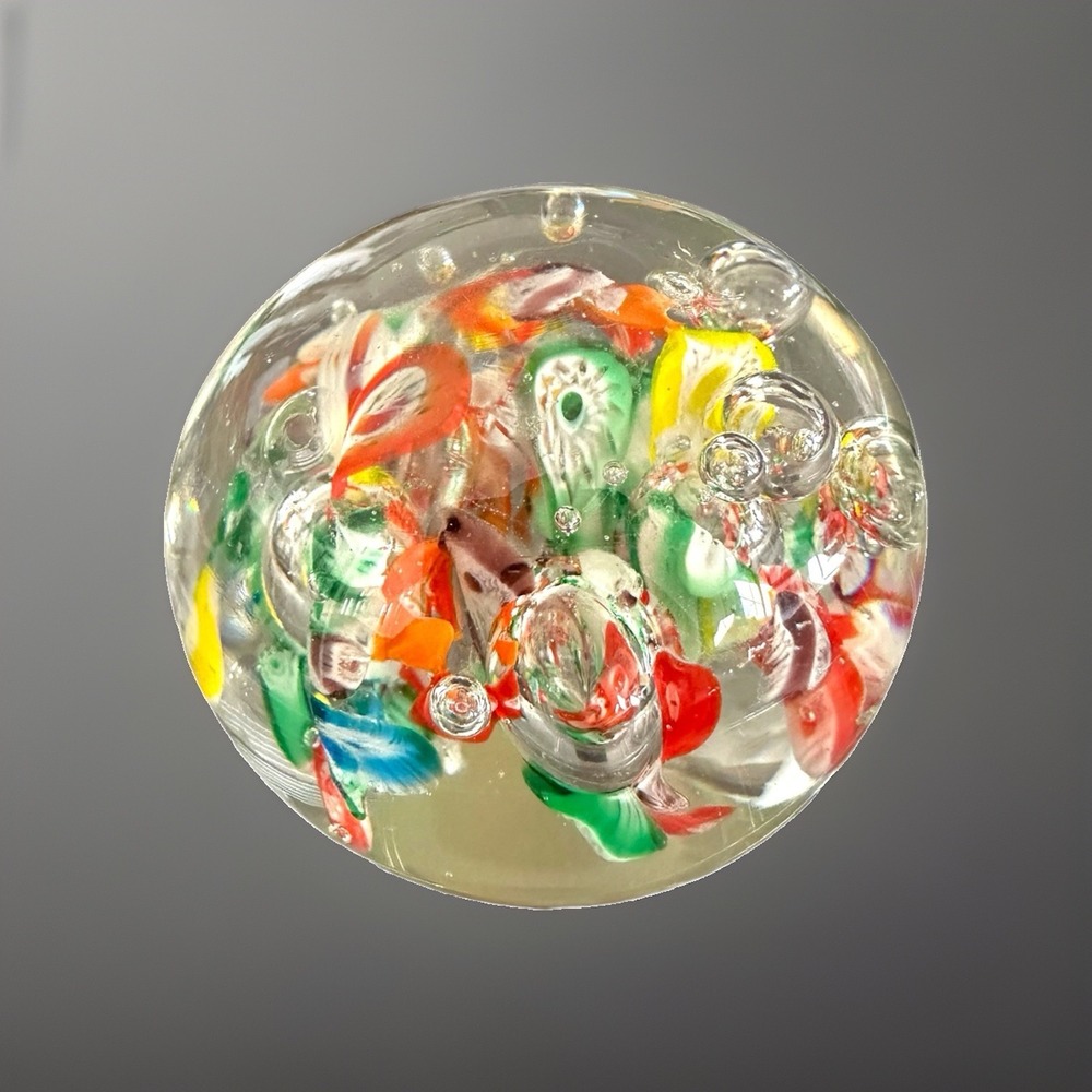 Vintage Hand Blown Art Glass Paperweight Multicolored Millefiori Murrini Murano
